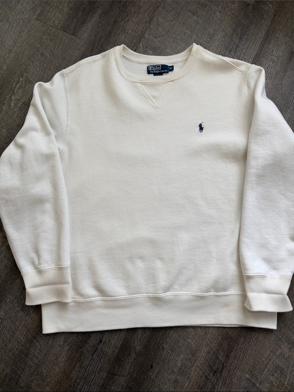 Polo by Ralph Lauren Cream Crewneck Sweatshirt with Navy Pony Embroidery